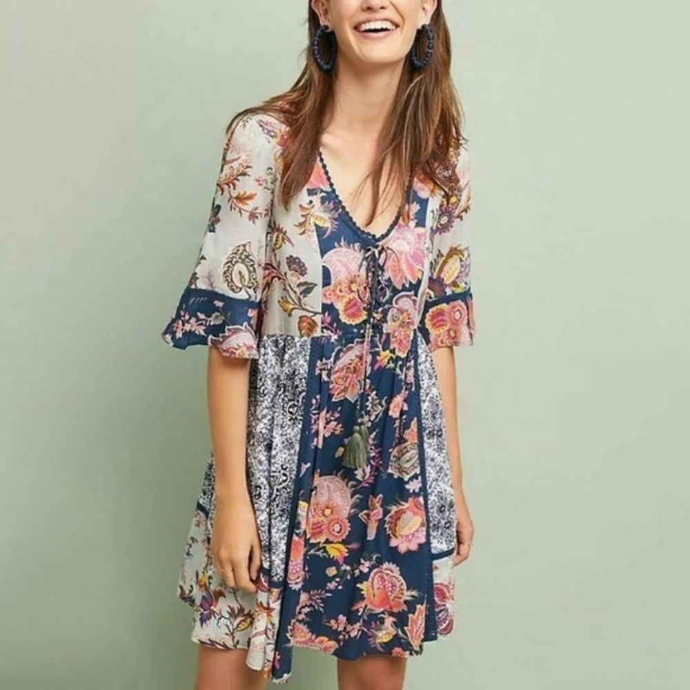 Anthropologie Lilka Patchwork Floral Trapeze Dress